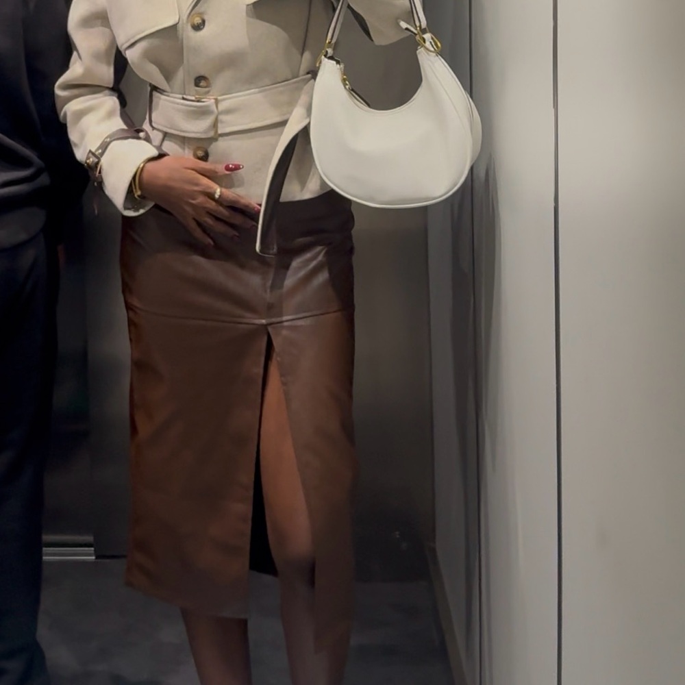 Faux leather midi skirt
